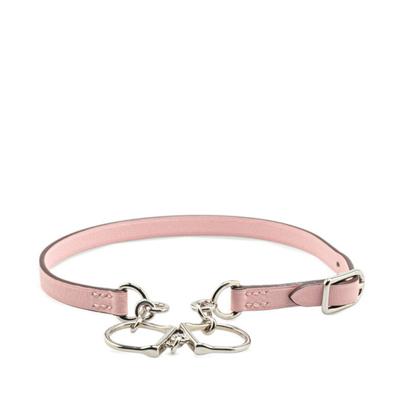 Hermes Etrier Double Tour Bracelet Pink Silver Leather Women's HERMES - Picture 1 of 8